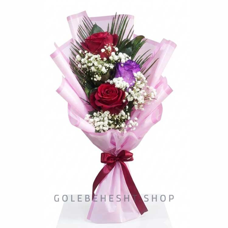 دسته گل رز طبیعی 3شاخه